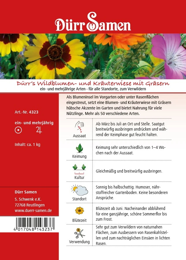 Wildblumen- Und Kräuterwiese Mit Gräsern 125m² | Blumenwiese Von Dürr Samen 4 Wildblumen- Und Kräuterwiese Mit Gräsern 125m² | Blumenwiese Von Dürr Samen – Bild 2